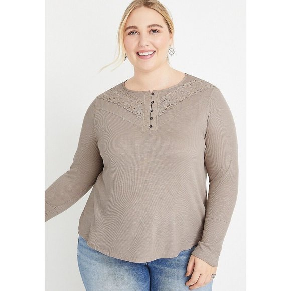 Maurices Top Lace Button Henley Long Sleeve Knit NWT - Picture 1 of 11